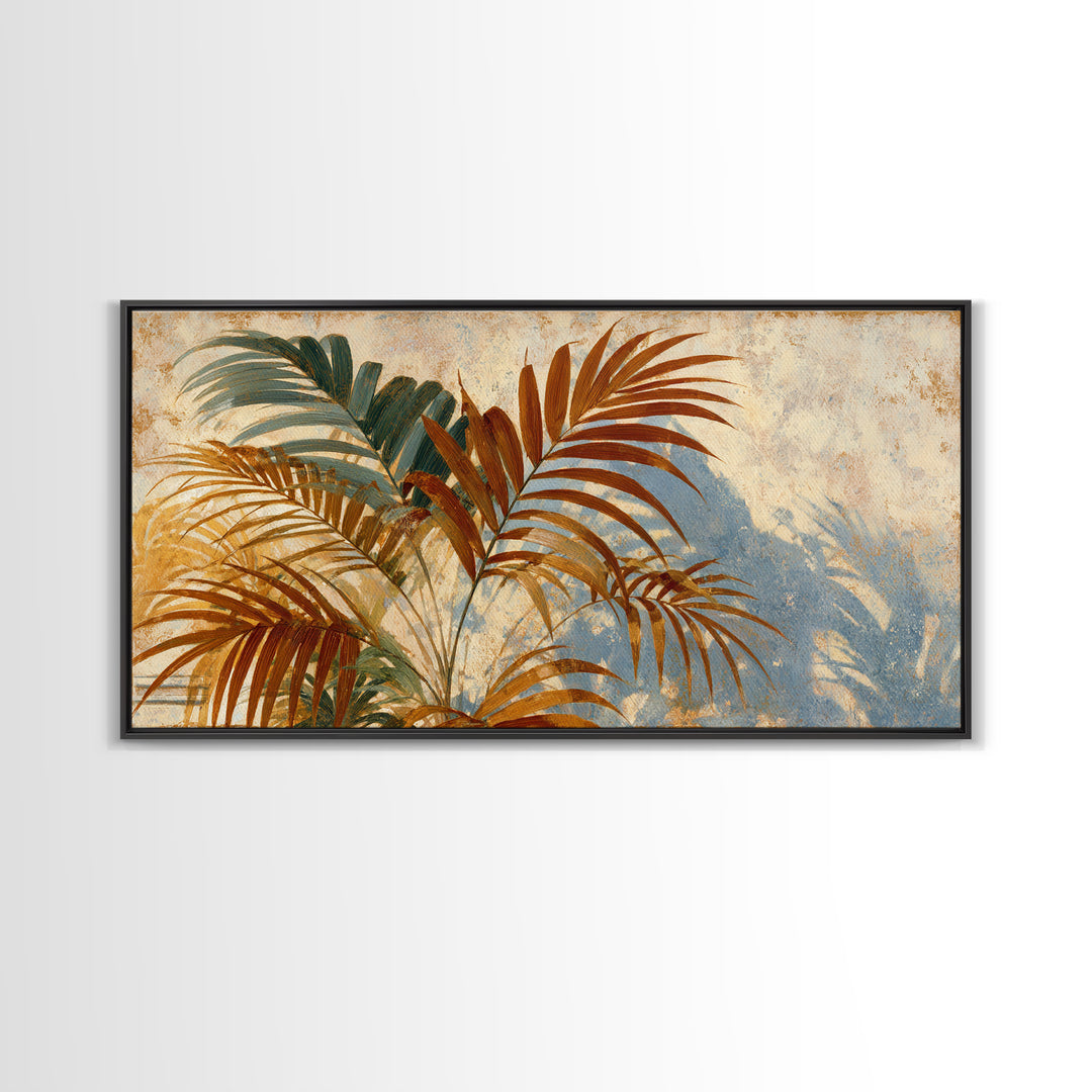 Terracotta Palm Leaves Framed Canvas Print, Boho Art, Boho Decor, Living Room Decor, Fine Art, Bohemian, Textured Painting, BOH-2x1-97