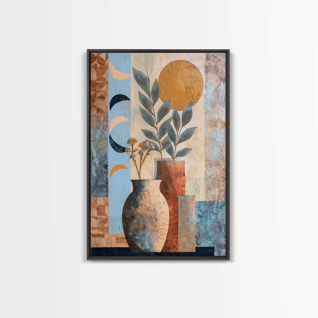 Moon Phases Above Botanical Silhouettes Canvas Print, Boho Art, Art Prints, Living Room Decor, Watercolor Art, Bohemian, BOH-2x3-10