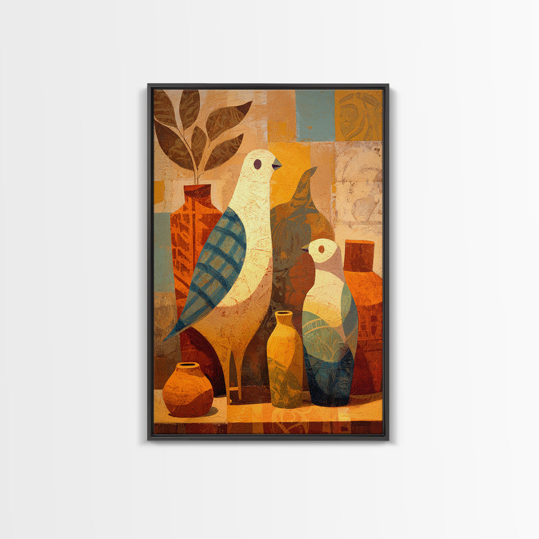 Boho Bird Pair Framed Canvas Print, Boho Art, Art Nouveau, Living Room Decor, Bohemian 500, Wall Print, Set of Prints, BOH-2x3-100