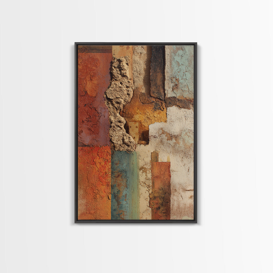 Earth Tone Mountain and River Abstraction Framed Canvas Print, Boho Art, Digital Wall Art, Living Room Decor, Bohemian, BOH-2x3-19