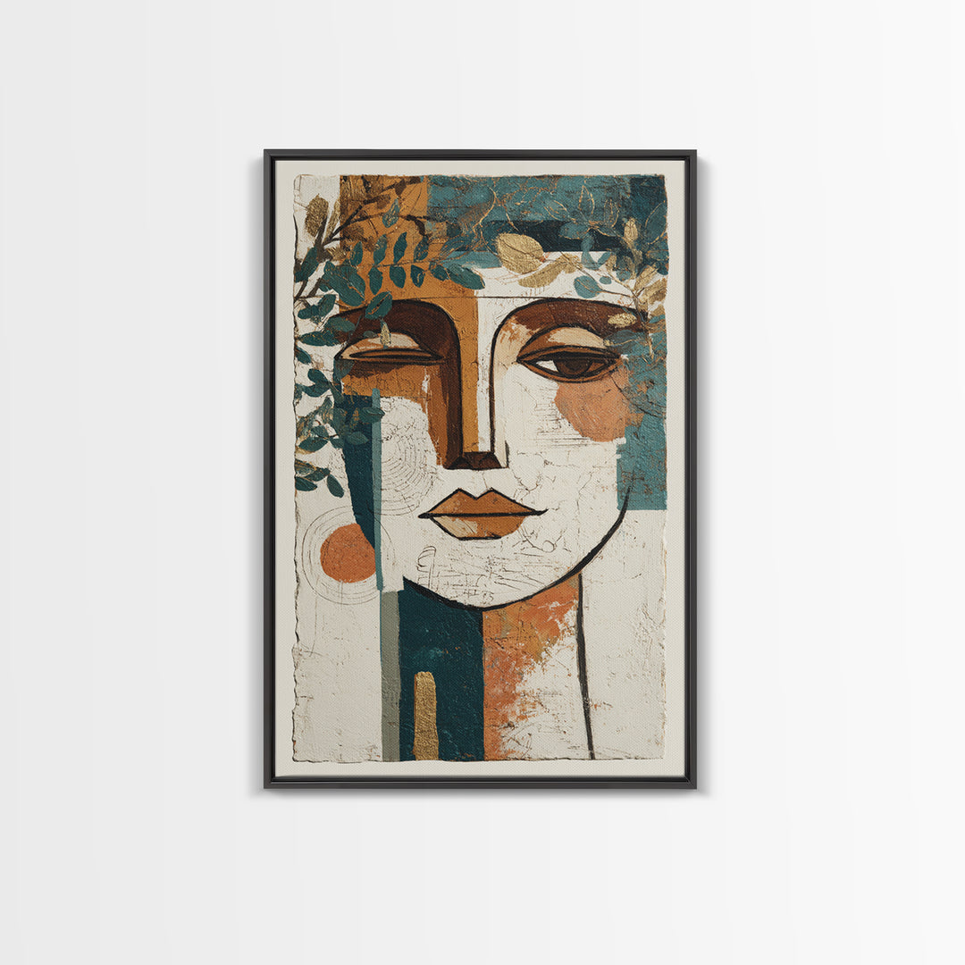 Minimal Black Line Figure Framed Canvas Print, Boho Art, Garden Art, Living Room Decor, Watercolor Art, Bohemian, BOH-2x3-20