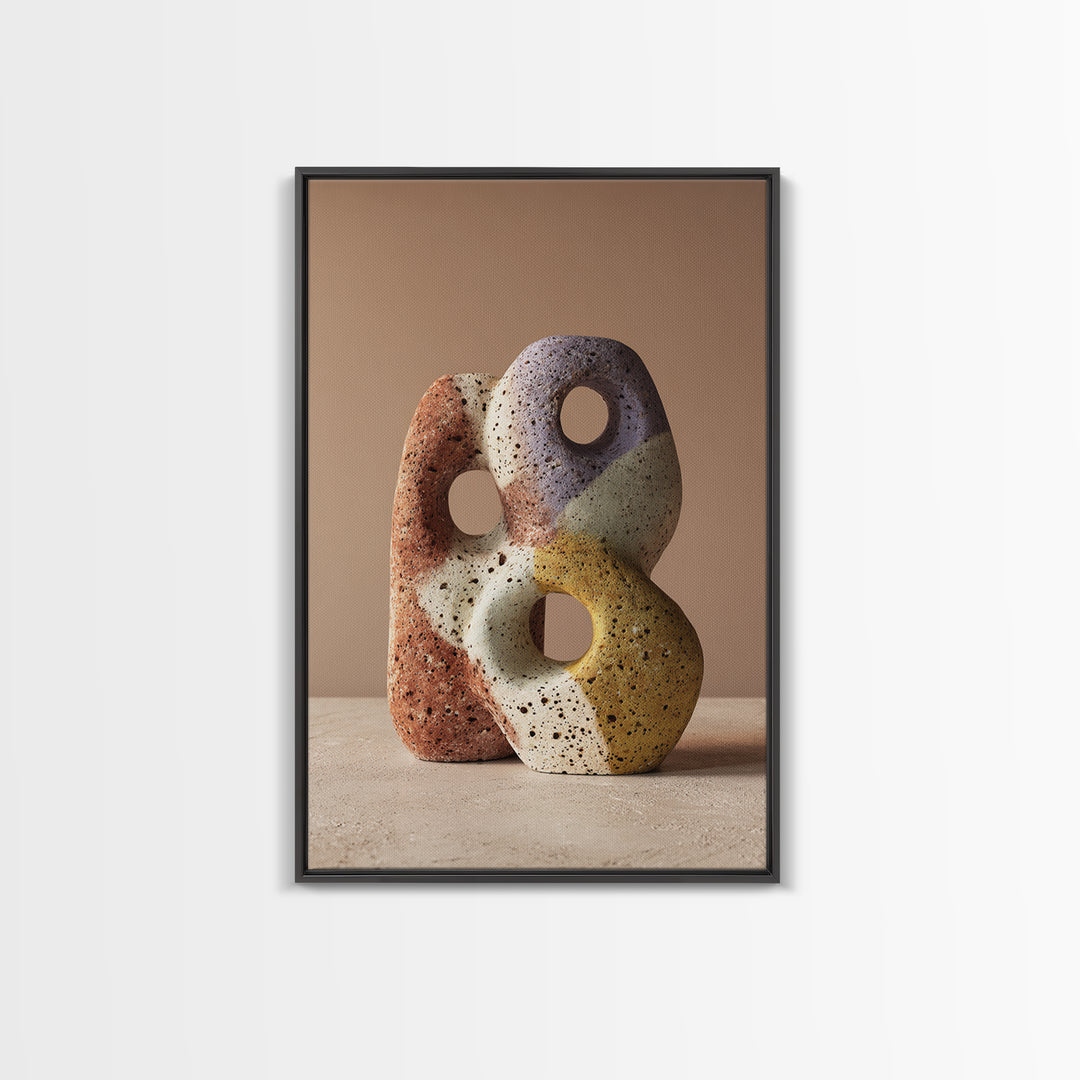 Abstract Clay Shapes Framed Canvas Print, Boho Art, Contemporary Art, Living Room Decor, Abstract Art, Bohemian, Art Deco, BOH-2x3-24