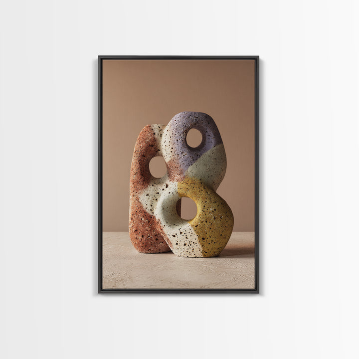 Abstract Clay Shapes Framed Canvas Print, Boho Art, Contemporary Art, Living Room Decor, Abstract Art, Bohemian, Art Deco, BOH-2x3-24