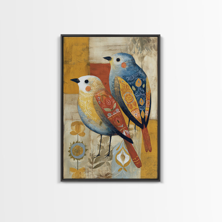 Boho Bird Pair Framed Canvas Print, Boho Art, Gallery Decor, Living Room Decor, Fine Art, Bohemian, Home Decor, Wall Decor, BOH-2x3-28