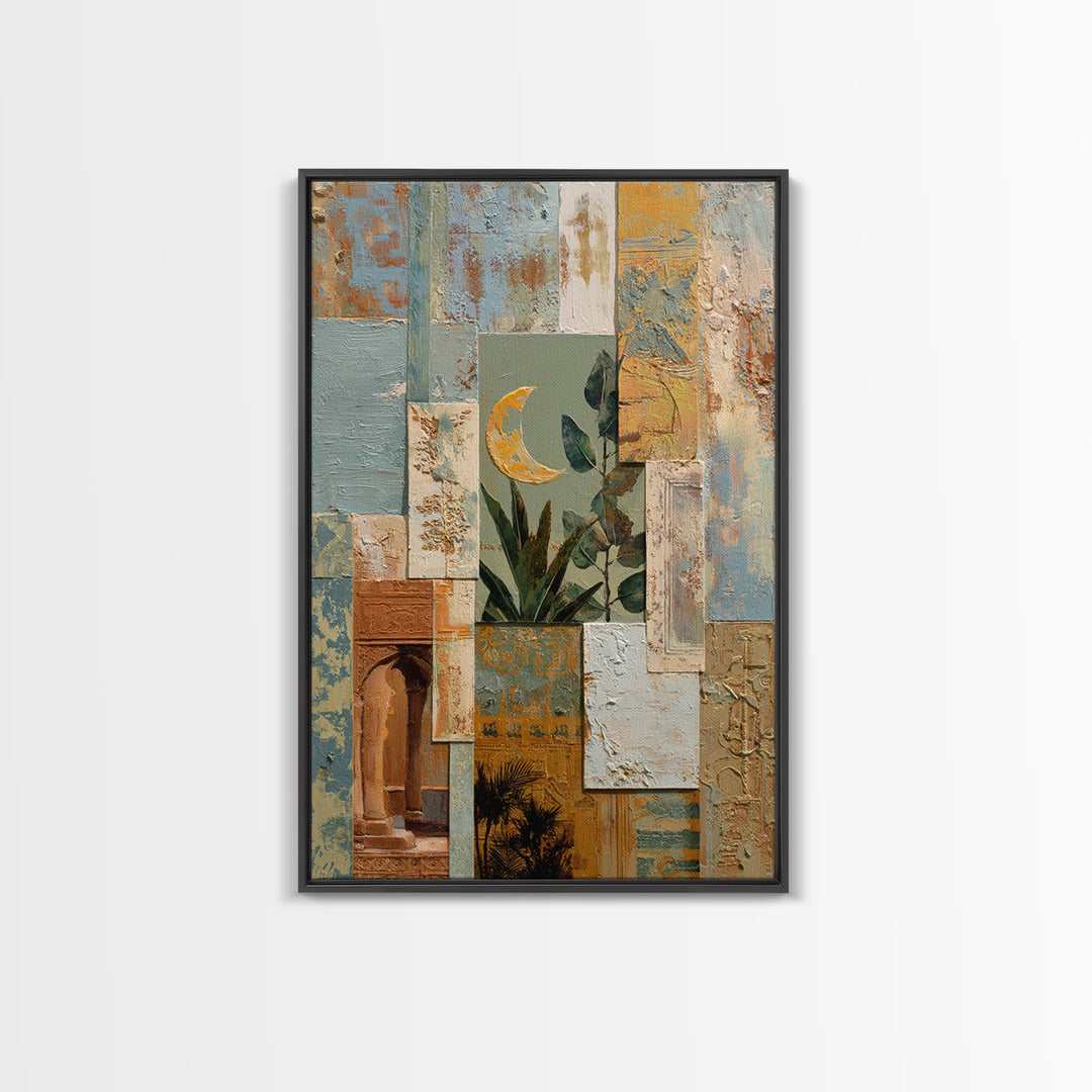 Sage Green Eucalyptus and Crescent Moon Canvas Print, Boho Art, Artwork, Living Room Decor, Fine Art, Bohemian, Boho Decor, BOH-2x3-31