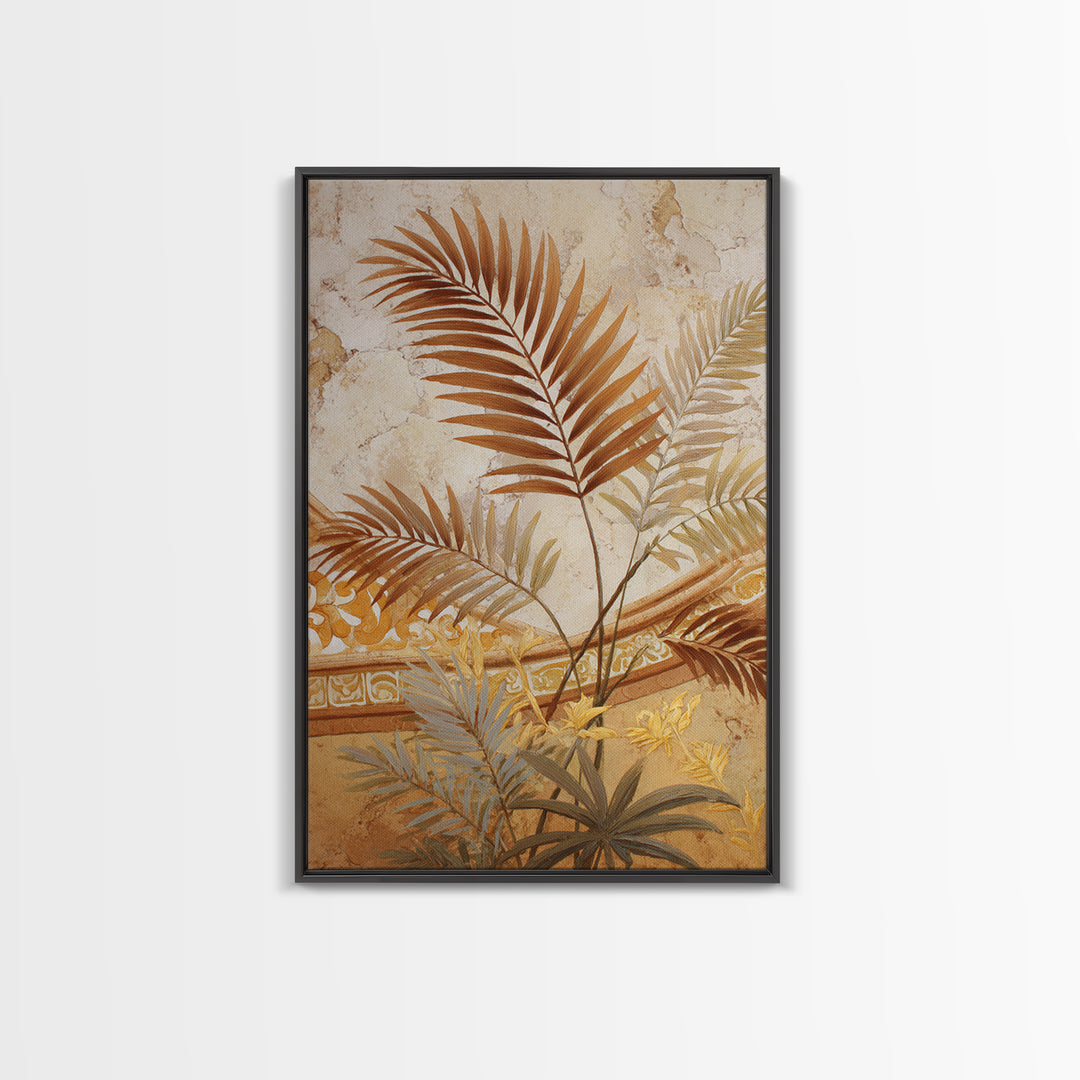 Terracotta Palm Leaves Framed Canvas Print, Boho Art, Digital Print, Living Room Decor, Fine Art, Bohemian, Gallery Decor, BOH-2x3-37