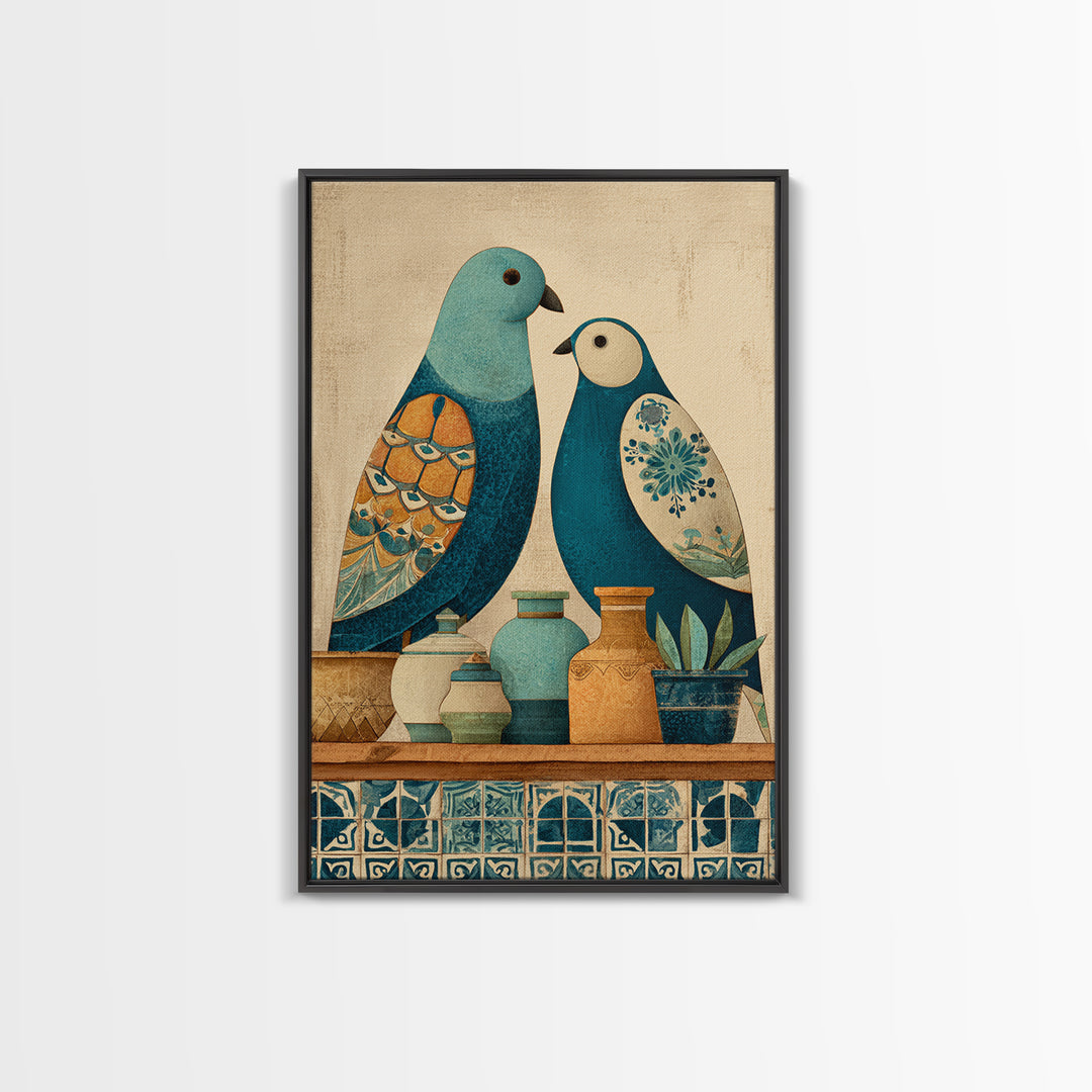 Boho Bird Pair Framed Canvas Print, Boho Art, Printable, Living Room Decor, Bohemian, Abstract Wall Art, Boho Wall Art, BOH-2x3-4