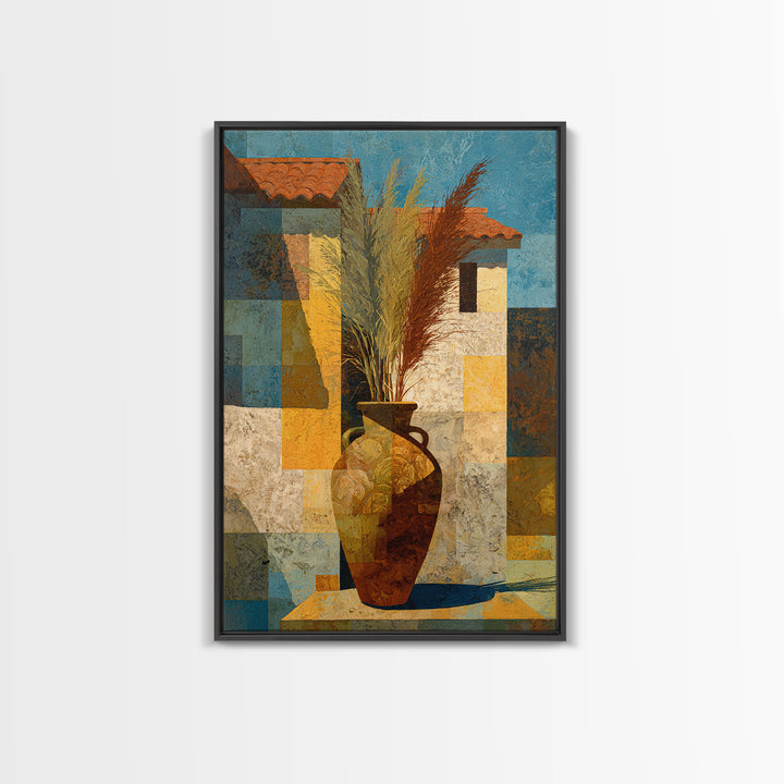 Bohemian Vase with Dried Pampas Grass Framed Canvas Print, Boho Art, Printable Art, Living Room Decor, Abstract Art, Bohemian, BOH-2x3-41