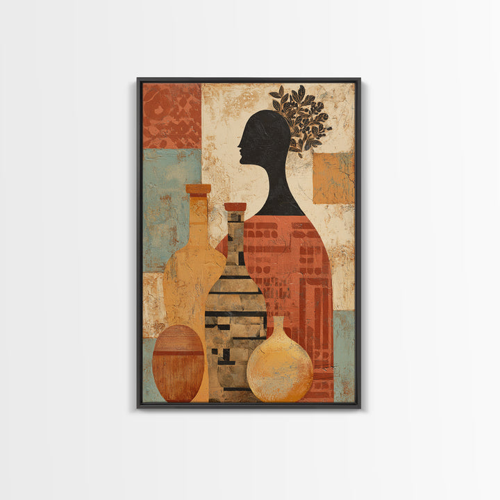 Minimal Black Line Figure Framed Canvas Print, Boho Art, Prints, Living Room Decor, Watercolor Art, Bohemian, Abstract Art, BOH-2x3-44