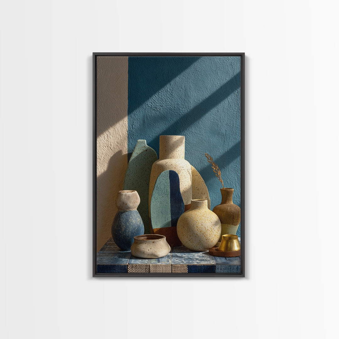 Abstract Clay Shapes Framed Canvas Print, Boho Art, Digital Wall Art, Living Room Decor, Abstract Art, Bohemian, Garden Art, BOH-2x3-48