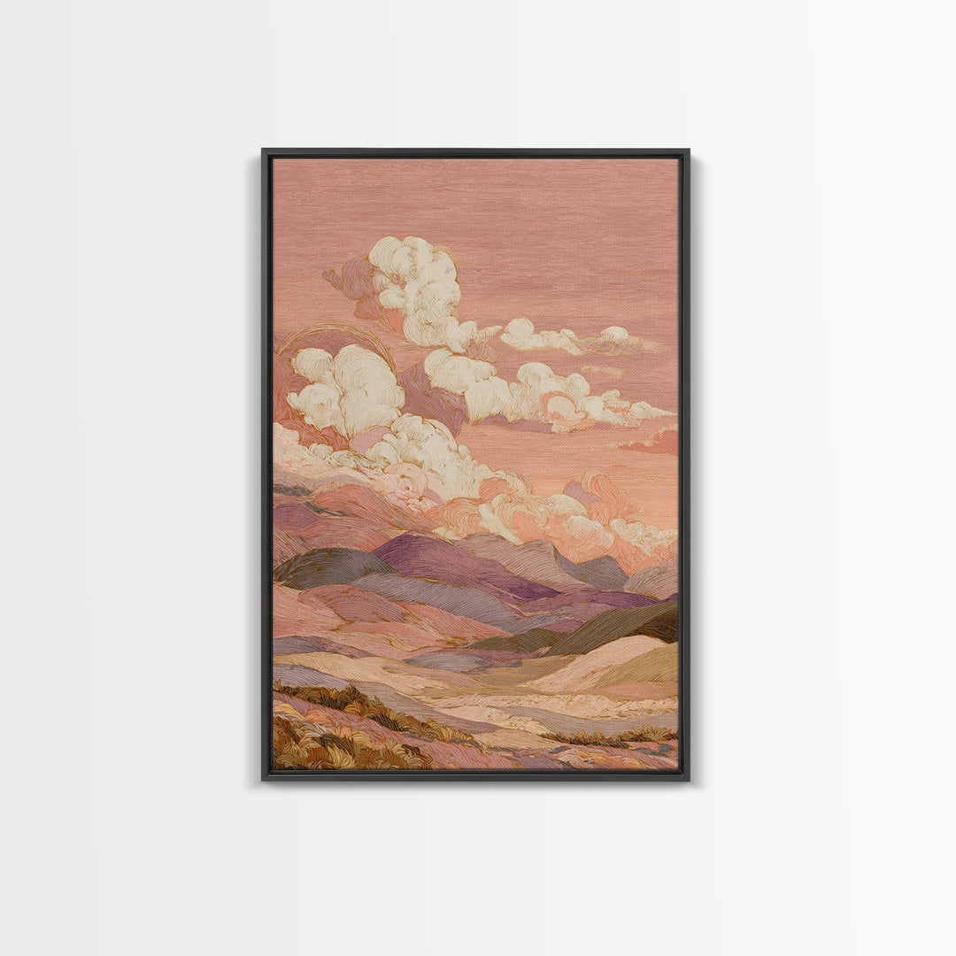 Sunrise over Rolling Dunes in Muted Peach Canvas Print, Boho Art, Abstract Art, Living Room Decor, Watercolor Art, Bohemian, BOH-2x3-5