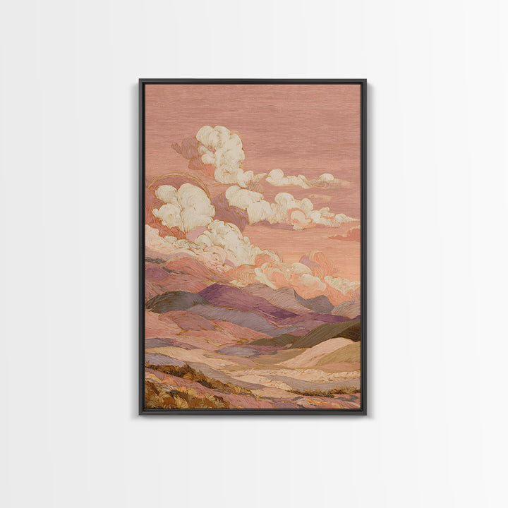 Sunrise over Rolling Dunes in Muted Peach Canvas Print, Boho Art, Abstract Art, Living Room Decor, Watercolor Art, Bohemian, BOH-2x3-5