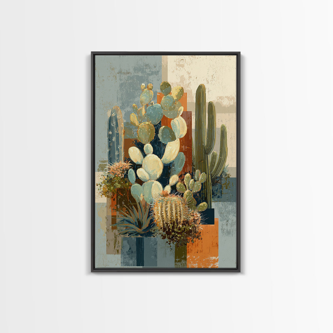 Warm Neutral Cactus Garden Illustration Canvas Print, Boho Art, Printable Wall Art, Living Room Decor, Oil Painting, Bohemian, BOH-2x3-50