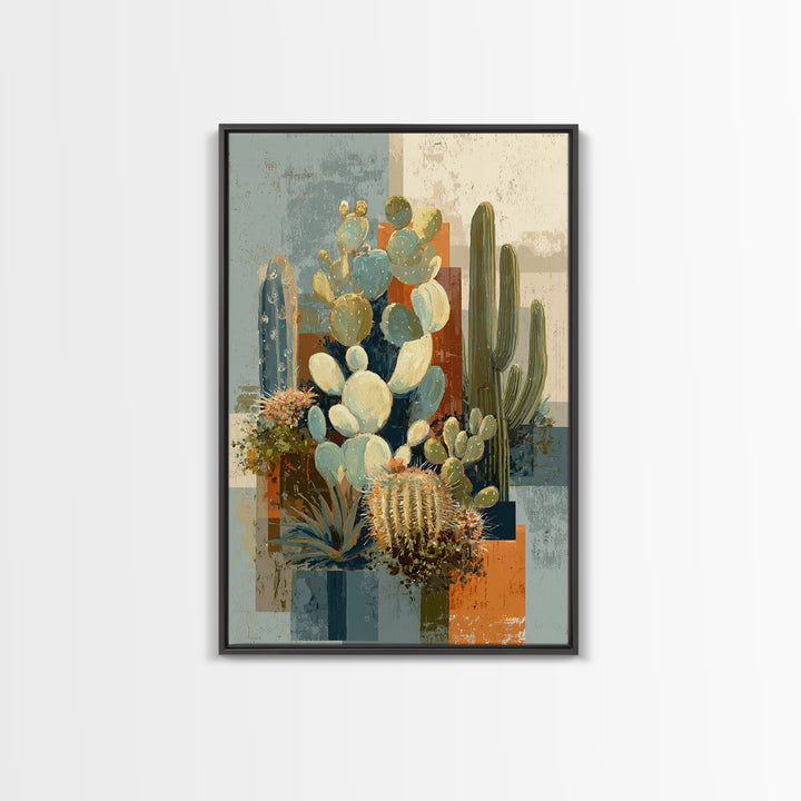 Warm Neutral Cactus Garden Illustration Canvas Print, Boho Art, Printable Wall Art, Living Room Decor, Oil Painting, Bohemian, BOH-2x3-50
