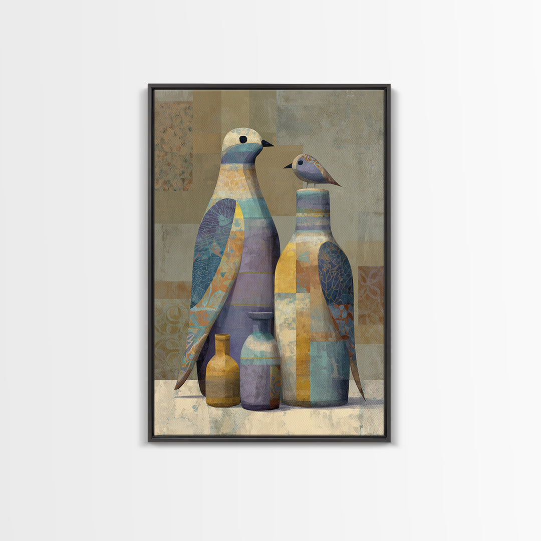 Boho Bird Pair Framed Canvas Print, Boho Art, Boho, Living Room Decor, Fine Art, Bohemian, Wall Art Print, Modern Wall Art, BOH-2x3-52