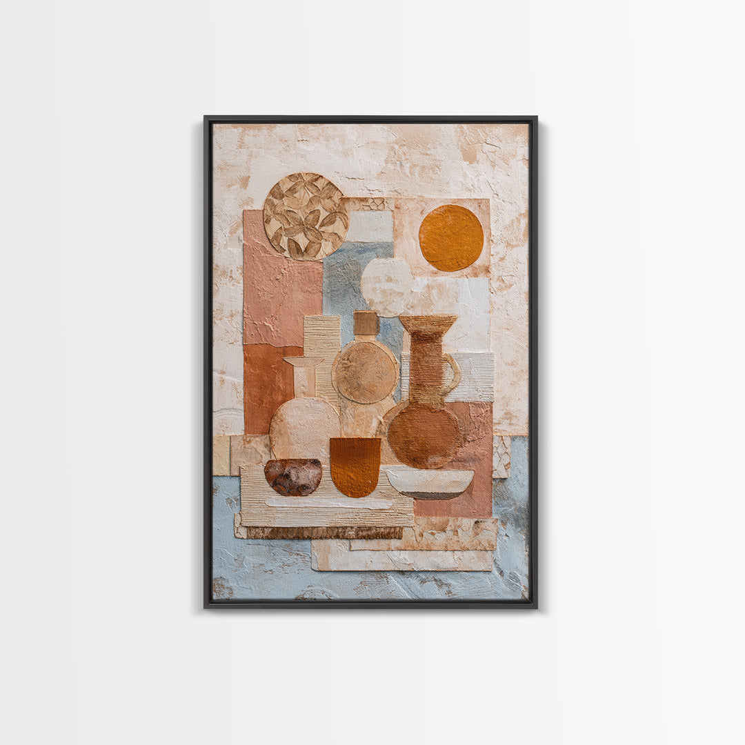 Organic Shape Collage Framed Canvas Print, Boho Art, Digital Art, Living Room Decor, Fine Art, Bohemian, Printable Art, BOH-2x3-56
