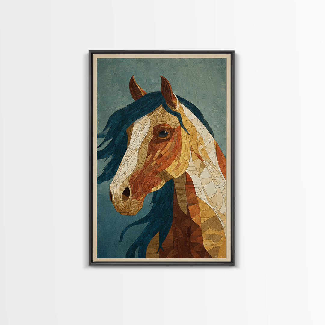 Wild Horse in Dusty Golden Light Framed Canvas Print, Boho Art, Wallart, Living Room Decor, Bohemian, Living Room Wall Art, BOH-2x3-64