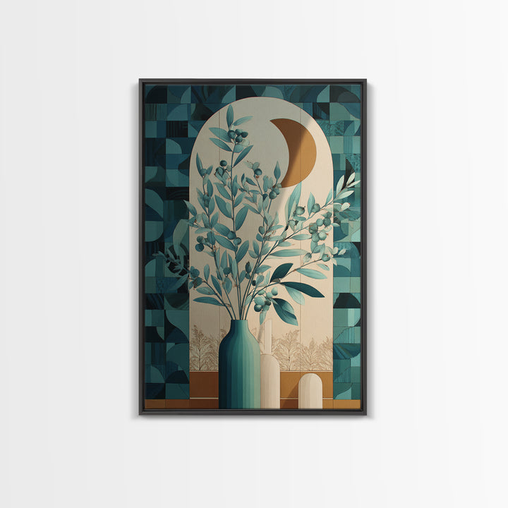 Sage Green Eucalyptus and Crescent Moon Canvas Print, Boho Art, Art, Living Room Decor, Bohemian, Wallart, Art Nouveau, BOH-2x3-7