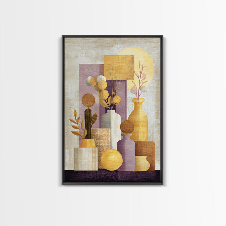 Warm Neutral Cactus Garden Illustration Framed Canvas Print, Boho Art, Wallart, Living Room Decor, Watercolor Art, Bohemian, BOH-2x3-74