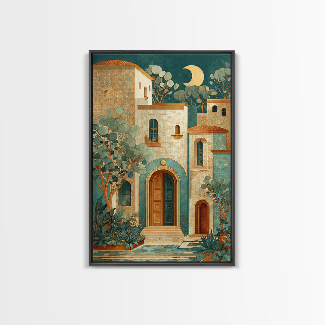 Sage Green Eucalyptus and Crescent Moon Canvas Print, Boho Art, Modern Wall Art, Living Room Decor, Fine Art, Bohemian, BOH-2x3-79