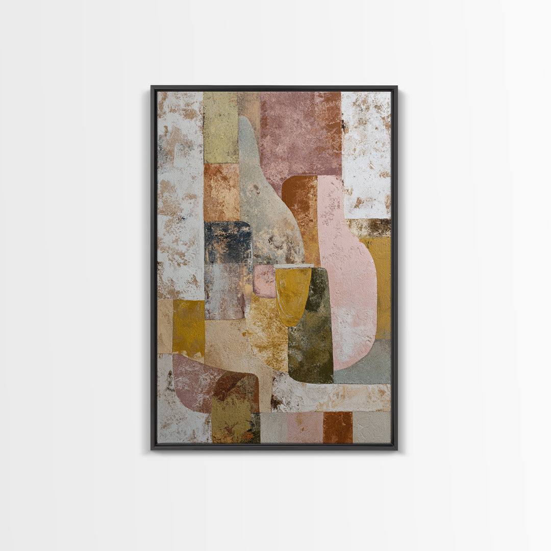 Organic Shape Collage Framed Canvas Print, Boho Art, Digital Print, Living Room Decor, Abstract Art, Bohemian, Gallery Decor, BOH-2x3-80