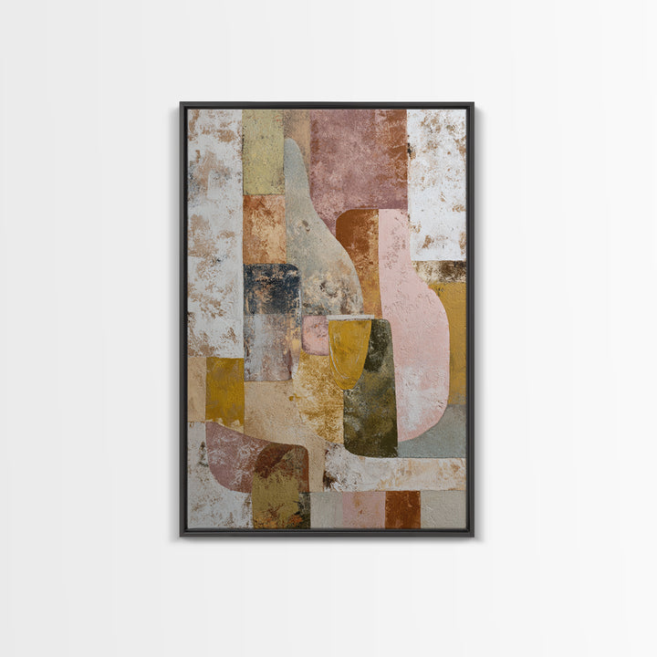 Organic Shape Collage Framed Canvas Print, Boho Art, Digital Print, Living Room Decor, Abstract Art, Bohemian, Gallery Decor, BOH-2x3-80