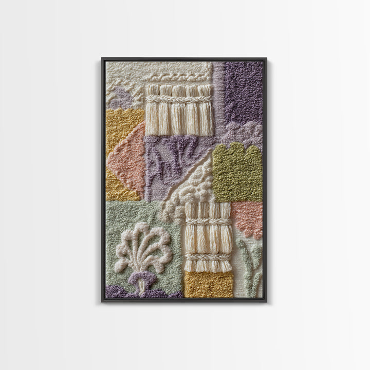 Macrame Geometric Fringe Pattern Framed Canvas Print, Boho Art, Textured Painting, Living Room Decor, Fine Art, Bohemian, BOH-2x3-87