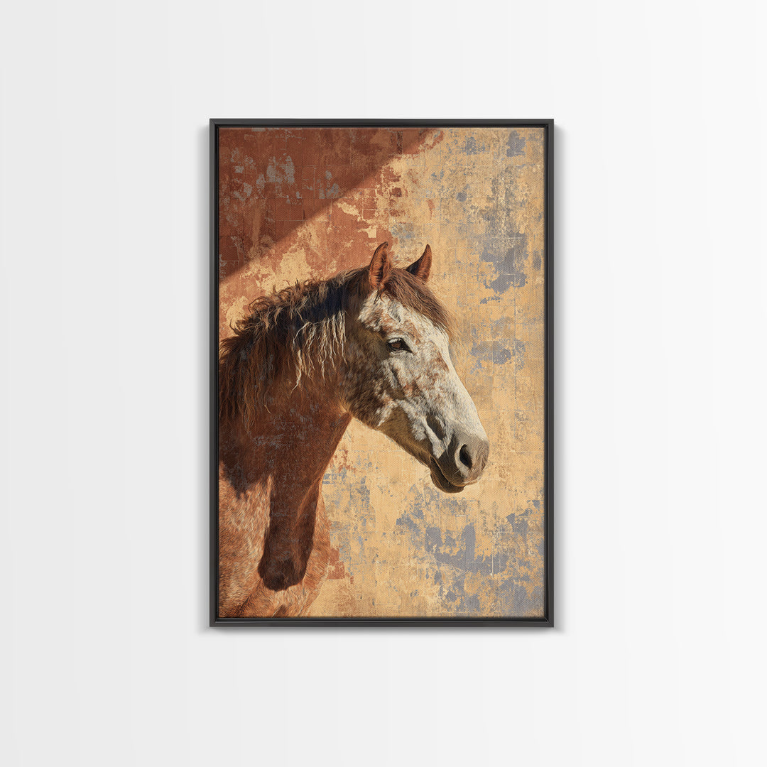 Wild Horse in Dusty Golden Light Framed Canvas Print, Boho Art, Boho Decor, Living Room Decor, Fine Art, Bohemian, BOH-2x3-88