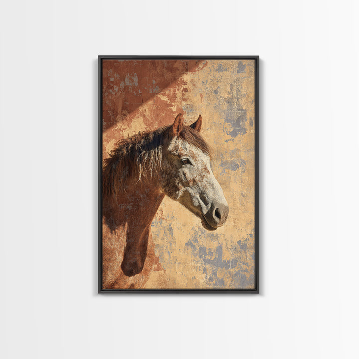 Wild Horse in Dusty Golden Light Framed Canvas Print, Boho Art, Boho Decor, Living Room Decor, Fine Art, Bohemian, BOH-2x3-88