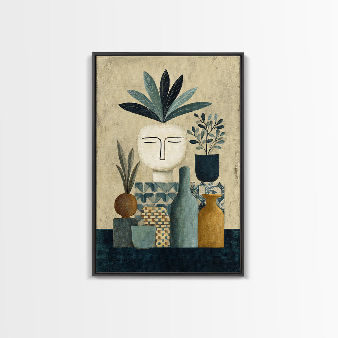 Minimal Black Line Figure Framed Canvas Print, Boho Art, Printable, Living Room Decor, Fine Art, Bohemian, Abstract Wall Art, BOH-2x3-92
