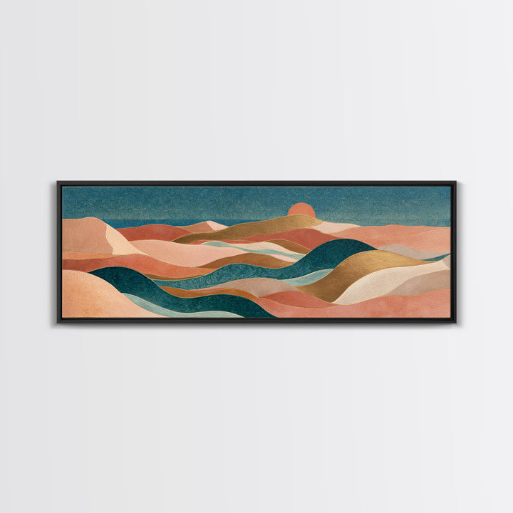Sunrise over Rolling Dunes in Muted Peach Canvas Print, Boho Art, Wall Art Print, Living Room Decor, Fine Art, Bohemian, BOH-3x1-13