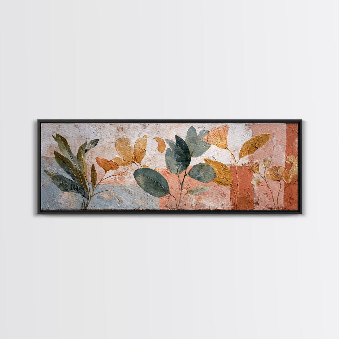 Sage Green Eucalyptus and Crescent Moon Framed Canvas Print, Boho Art, Fine Art Print, Living Room Decor, Fine Art, Bohemian, BOH-3x1-15
