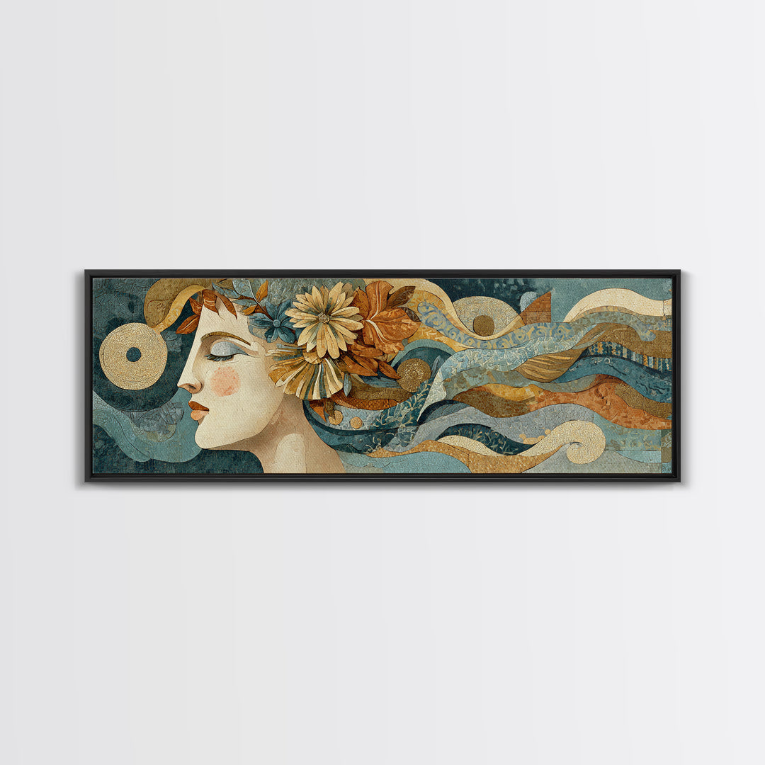 Abstract Female Face Canvas Print, Boho Art, Wall Print, Living Room Decor, Oil Painting, Bohemian, Minimalist Decor, BOH-3x1-20