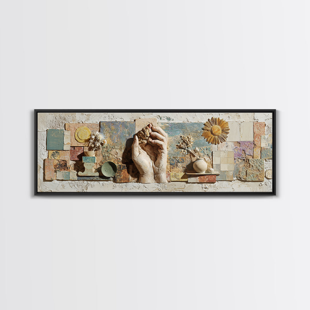 Mystic Hand Holding a Tiny Sun Canvas Print, Boho Art, Art, Living Room Decor, Abstract Art, Bohemian, Wallart, Art Nouveau, BOH-3x1-22