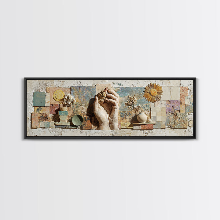 Mystic Hand Holding a Tiny Sun Canvas Print, Boho Art, Art, Living Room Decor, Abstract Art, Bohemian, Wallart, Art Nouveau, BOH-3x1-22