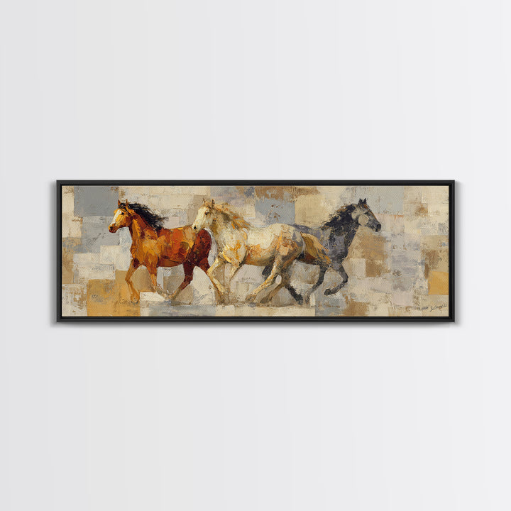 Wild Horse in Dusty Golden Light Canvas Print, Boho Art, Set of 3 Prints, Living Room Decor, Fine Art, Bohemian, BOH-3x1-24