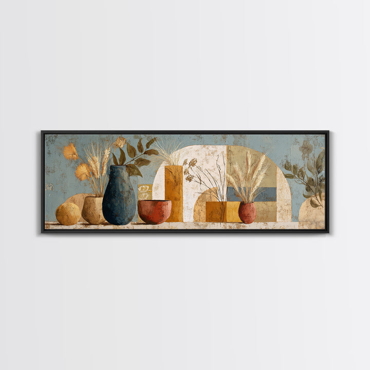 Bohemian Vase with Dried Pampas Grass Canvas Print, Boho Art, Modern Decor, Living Room Decor, Abstract Art, Bohemian, BOH-3x1-25