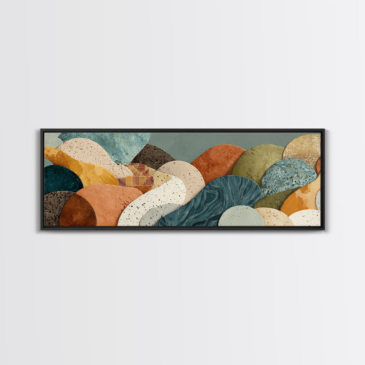 Abstract Clay Shapes Framed Canvas Print, Boho Art, Gallery Decor, Living Room Decor, Abstract Art, Bohemian, Home Decor, BOH-3x1-32