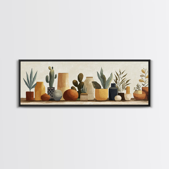 Warm Neutral Cactus Garden Illustration Canvas Print, Boho Art, Abstract Art, Living Room Decor, Bohemian 234, Set of Prints, BOH-3x1-34