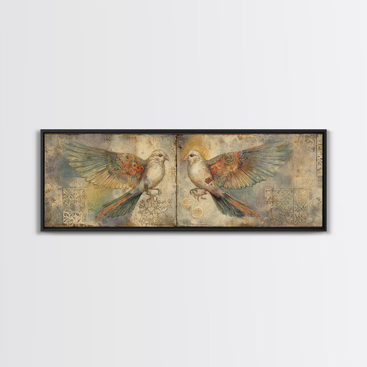 Boho Bird Pair Canvas Print, Boho Art, Neutral Decor, Living Room Decor, Fine Art, Bohemian, Wall Decor, Prints, Art Prints, BOH-3x1-36