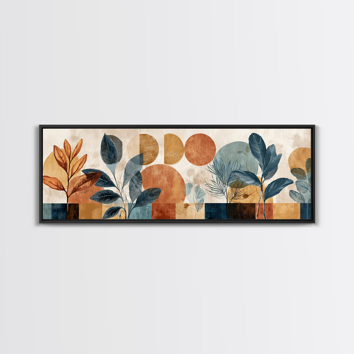 Moon Phases Above Botanical Silhouettes Canvas Print, Boho Art, Wall Art Print, Living Room Decor, Watercolor Art, Bohemian, BOH-3x1-42
