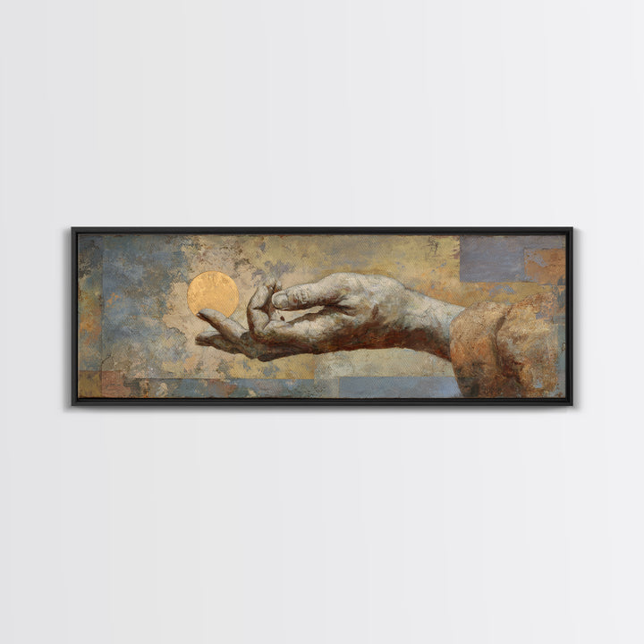Mystic Hand Holding a Tiny Sun Canvas Print, Boho Art, Modern Wall Art, Living Room Decor, Fine Art, Bohemian, BOH-3x1-46
