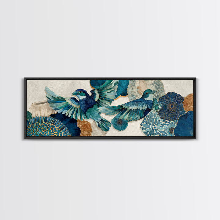 Boho Bird Pair Framed Canvas Print, Boho Art, Room Decor, Living Room Decor, Fine Art, Bohemian, Printable, Printable Wall Art, BOH-3x1-60