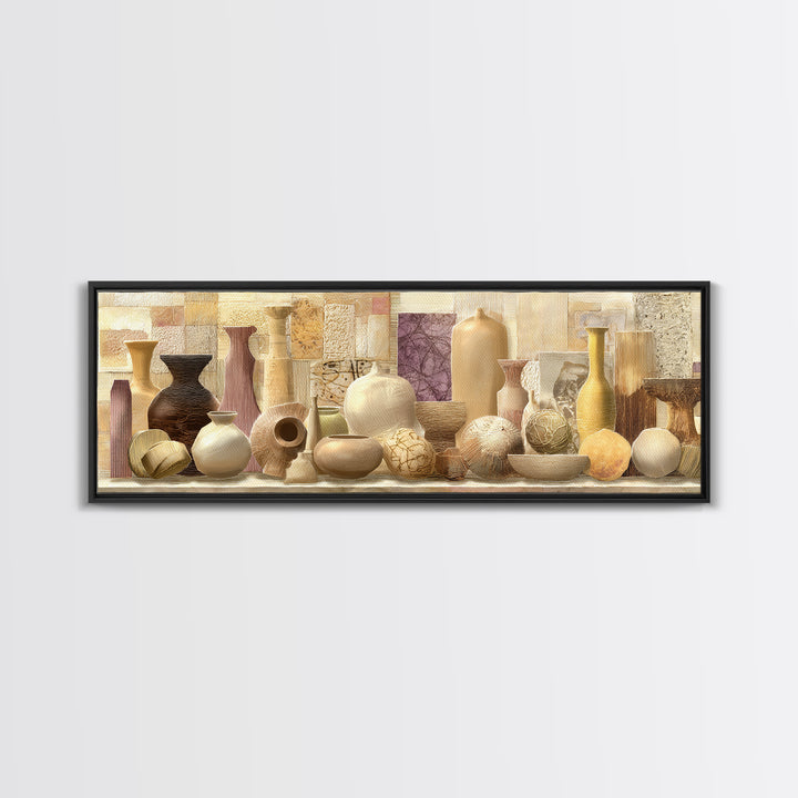 Organic Shape Collage Framed Canvas Print, Boho Art, Textured Painting, Living Room Decor, Abstract Art, Bohemian, BOH-3x1-64