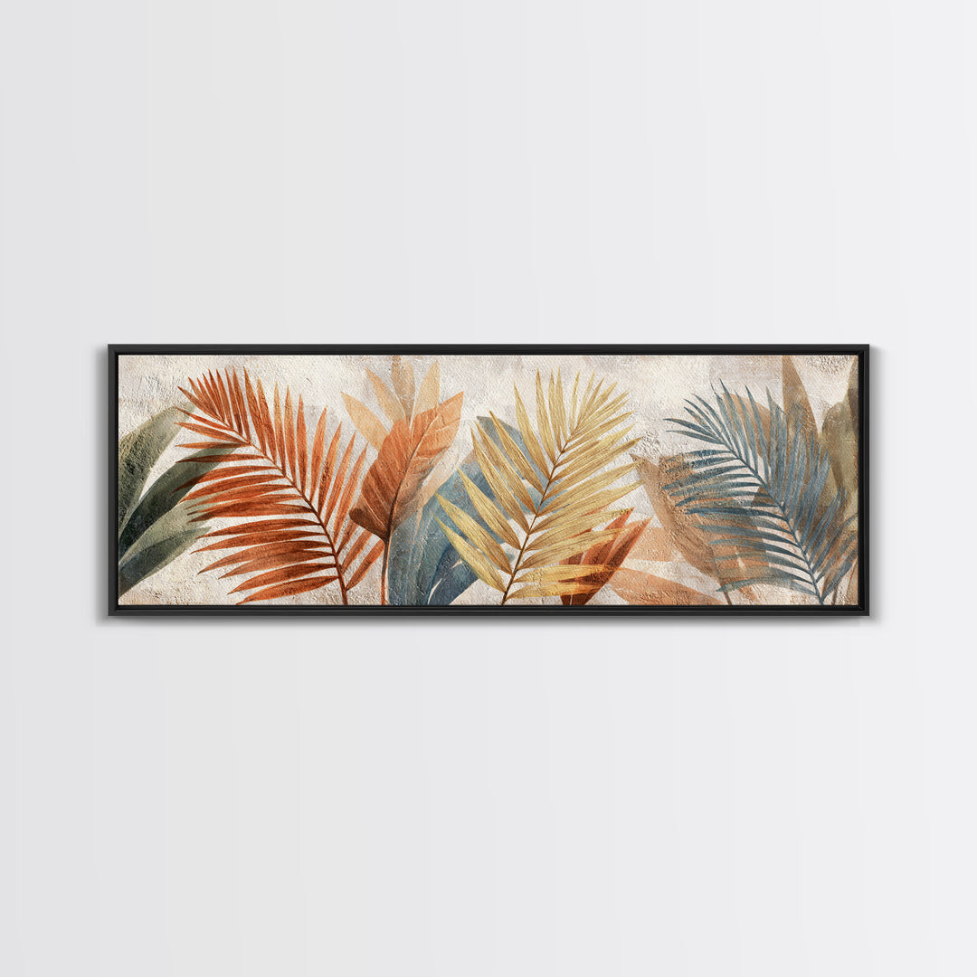 Terracotta Palm Leaves Framed Canvas Print, Boho Art, Room Decor, Living Room Decor, Fine Art, Bohemian, Printable, BOH-3x1-69