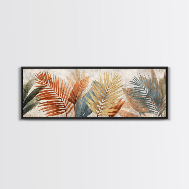 Terracotta Palm Leaves Framed Canvas Print, Boho Art, Room Decor, Living Room Decor, Fine Art, Bohemian, Printable, BOH-3x1-69