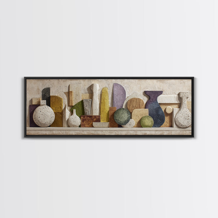 Abstract Clay Shapes Canvas Print, Boho Art, Modern Wall Art, Living Room Decor, Abstract Art, Bohemian, Textured Painting, BOH-3x1-8