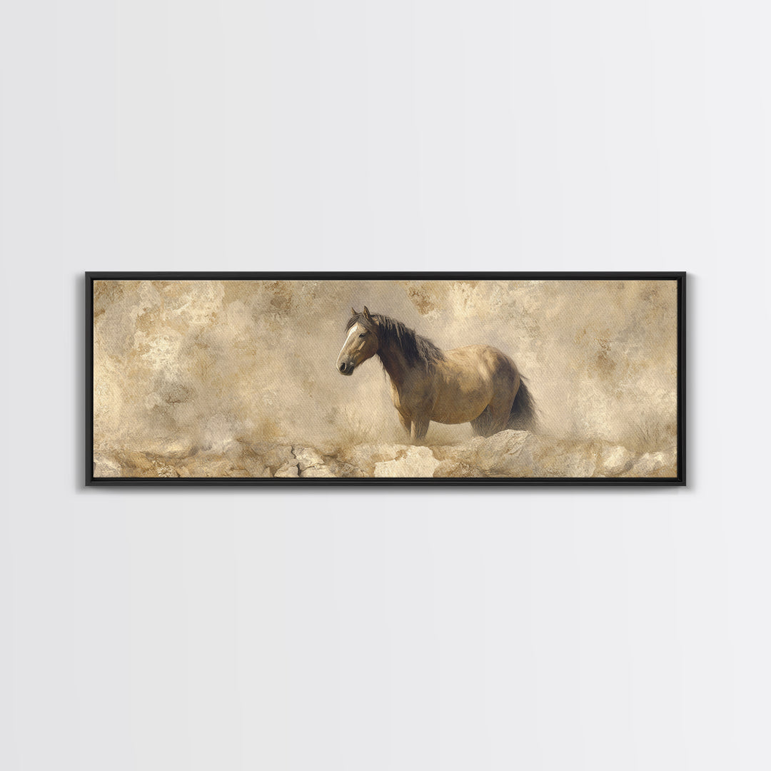 Wild Horse in Dusty Golden Light Canvas Print, Boho Art, Art Prints, Living Room Decor, Fine Art, Bohemian, Canvas Art, BOH-3x1-96