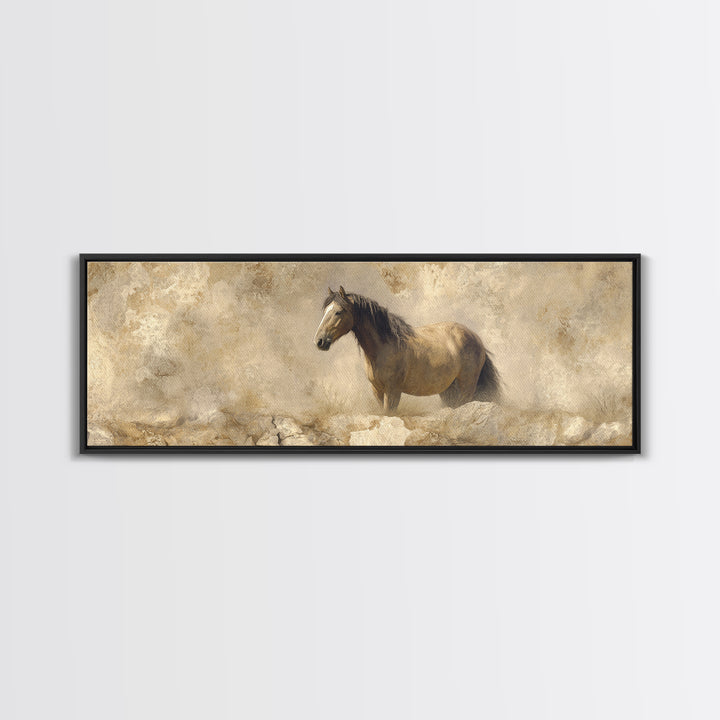 Wild Horse in Dusty Golden Light Canvas Print, Boho Art, Art Prints, Living Room Decor, Fine Art, Bohemian, Canvas Art, BOH-3x1-96