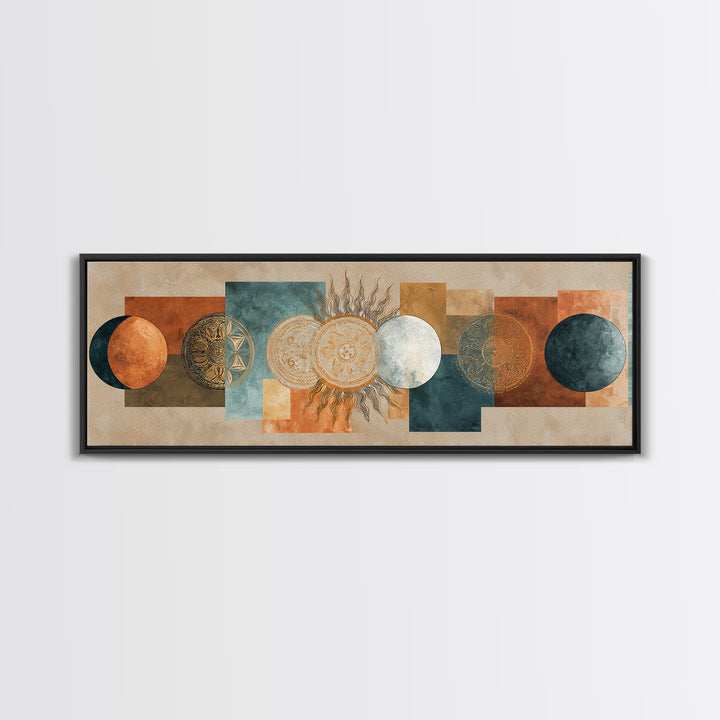 Sun and Moon Celestial Folk Motif Canvas Print, Boho Art, Neutral Decor, Living Room Decor, Fine Art, Bohemian, Wall Decor, BOH-3x1-98